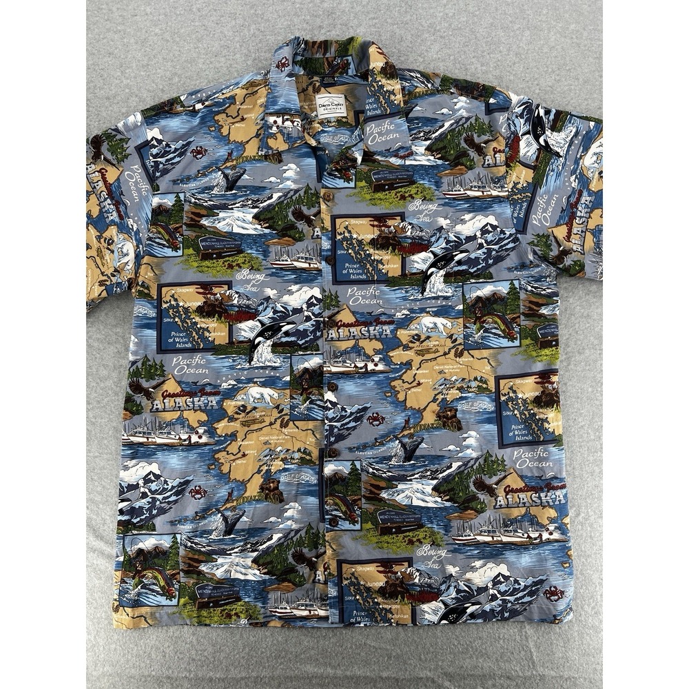 David Carey Alaska Hawaiian Shirt Mens 4XL Blue Map Print Button Up